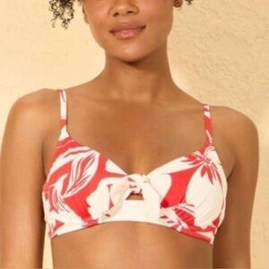 Shade & Shore Red White Tropical Bikini Top Size 36C
